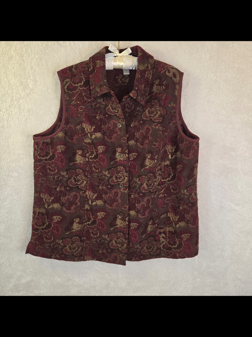 CJ Banks Vtg 90s Floral Tapestry Vest Burgundy Gold Cottagecore Grannycore Sz 1X